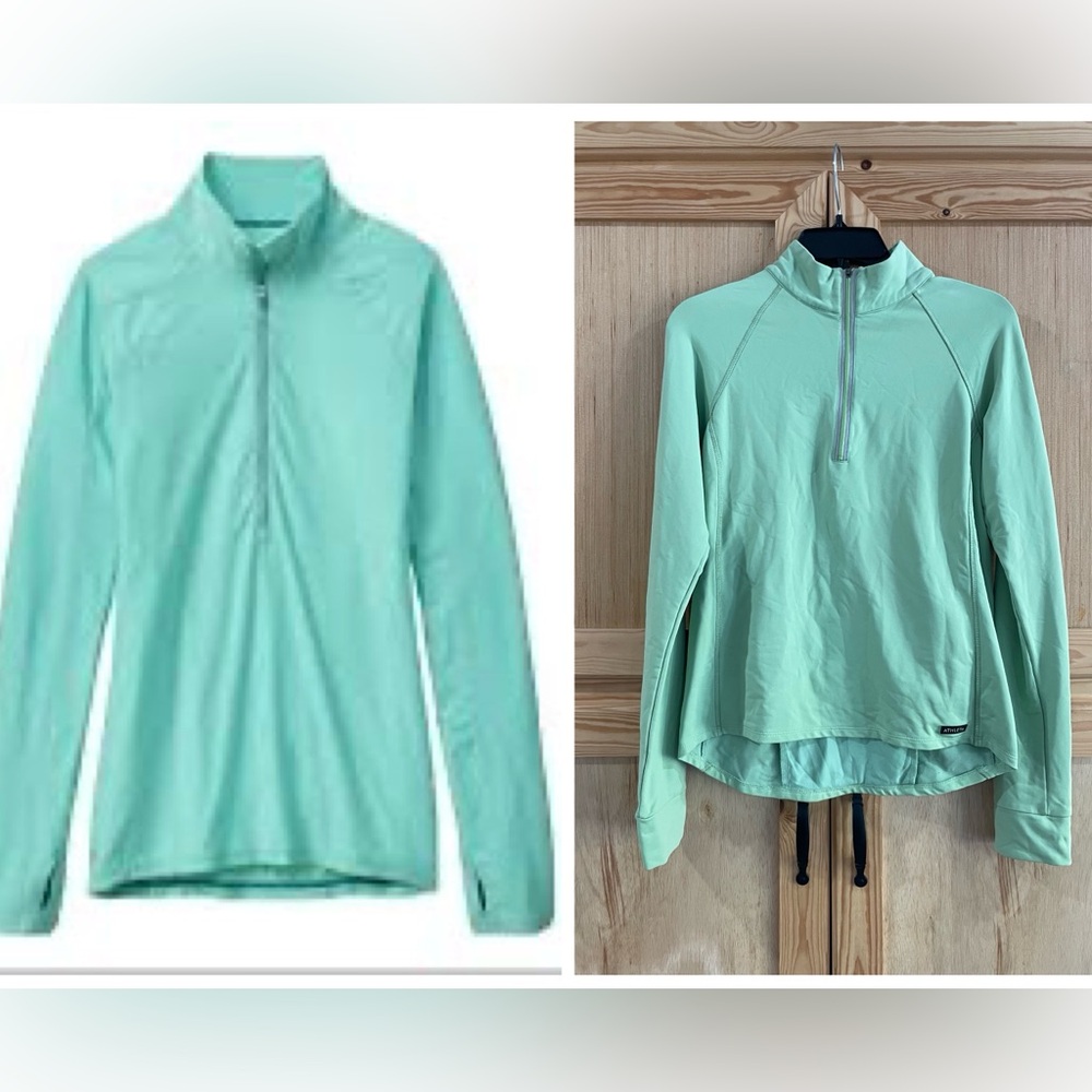 Athleta green quarter zip thumb hole long sleeve jacket top athletic activewear